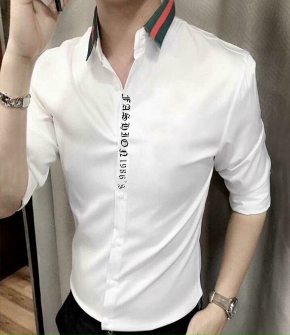 Sơ mi nam viền cổ xanh đỏ viền chữ thời trang