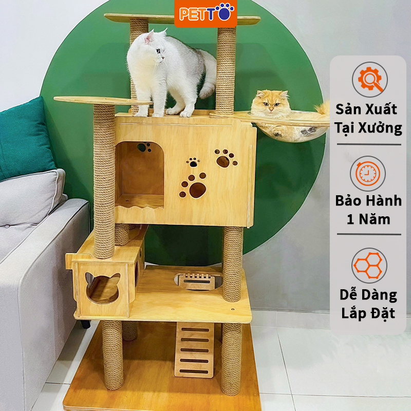 Nhà Cây Cho Mèo 3 Tầng Có Lồng Kính