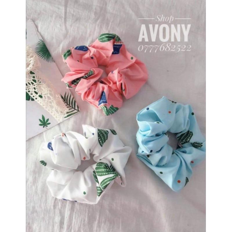 Cột tóc vải Scrunchies in họa tiết xương rồng