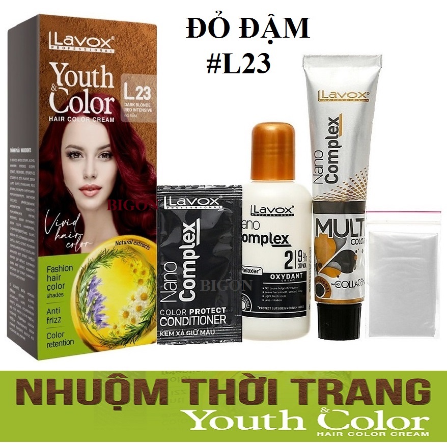 (Đỏ Đậm - L23) Kem Nhuộm Tóc Màu Thời Trang Lavox Youth&Color L23 - Màu Đỏ Đậm