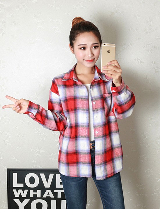 Áo sơ mi flannel caro Mã: AM1044 - ĐỎ
