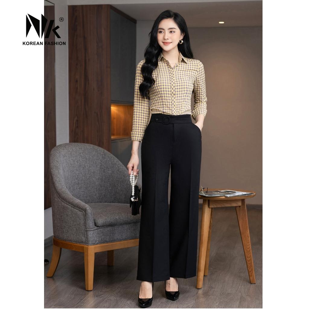 Áo Sơ Mi Dài Tay Nữ NK Fashion Thiết Kế Họa Tiết Kẻ Caro Basic, Chất Vải Cao Cấp, Không Nhăn Xù NKSM2202006