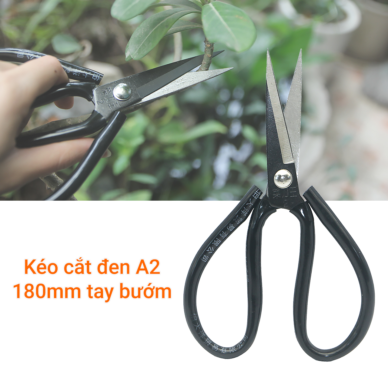 Kéo cắt đen 180mm tay bướm A2