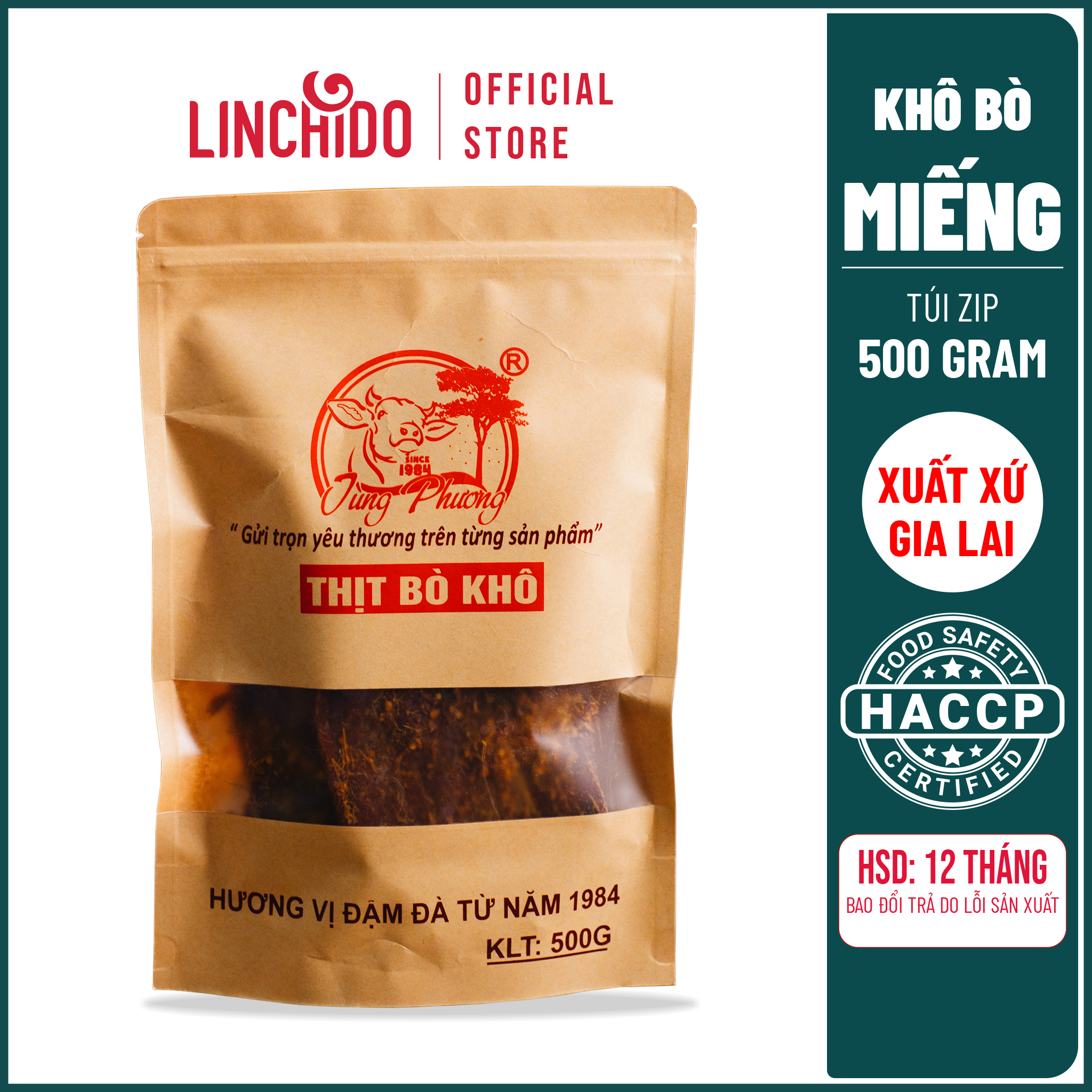 Bò khô miếng - Tùng Phương Du Ký - Loại 500 Gram (TÚI ZIP TIỆN LỢI )
