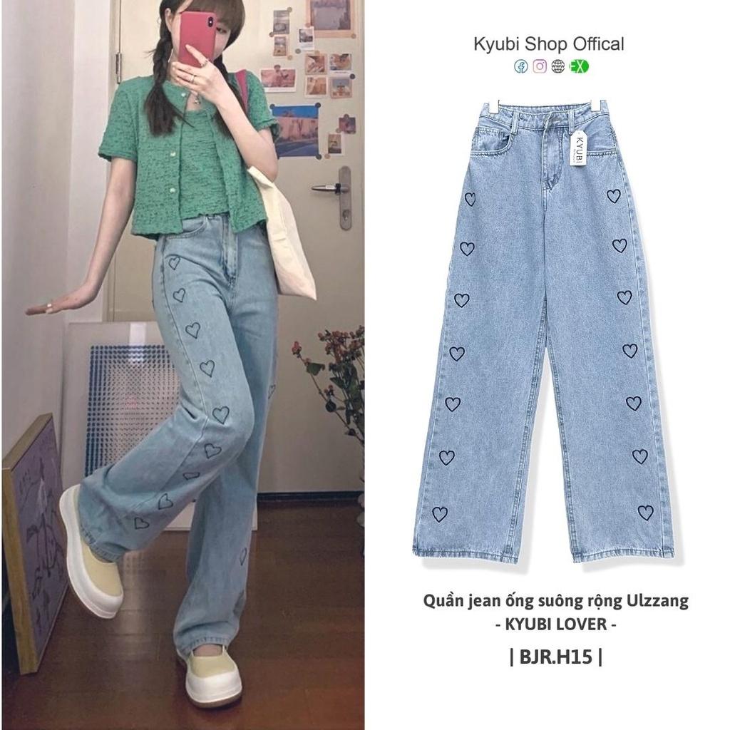 Quần jeans nữ suông cạp cao ulzzang KYUBI LOVER - quần jean ống rộng lưng cao Kyubi BJR15