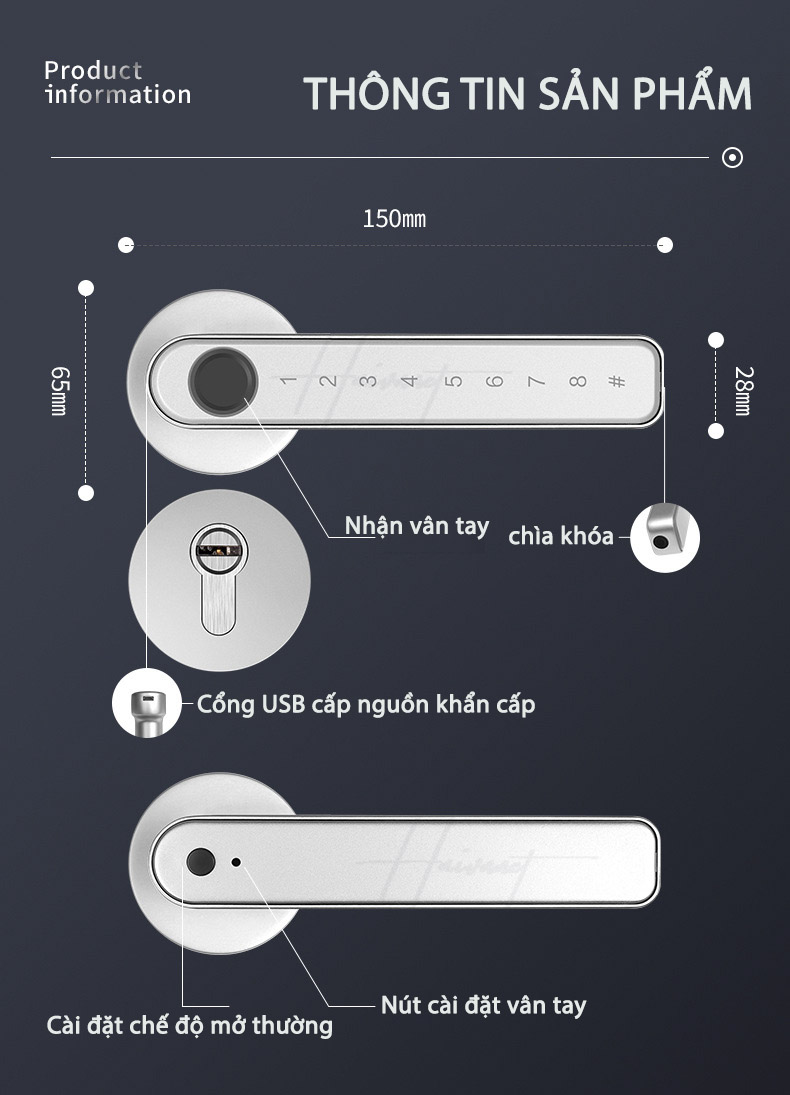 S190 - Khóa cửa vân tay thông minh 4 Cách Mở -  dành cho cho gia đình, căn hộ, công ty, khách sạn v.v