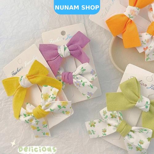 Set 2 kẹp nơ hoa chất vải dày đứng form xinh xắn cho bé Nunam Shop