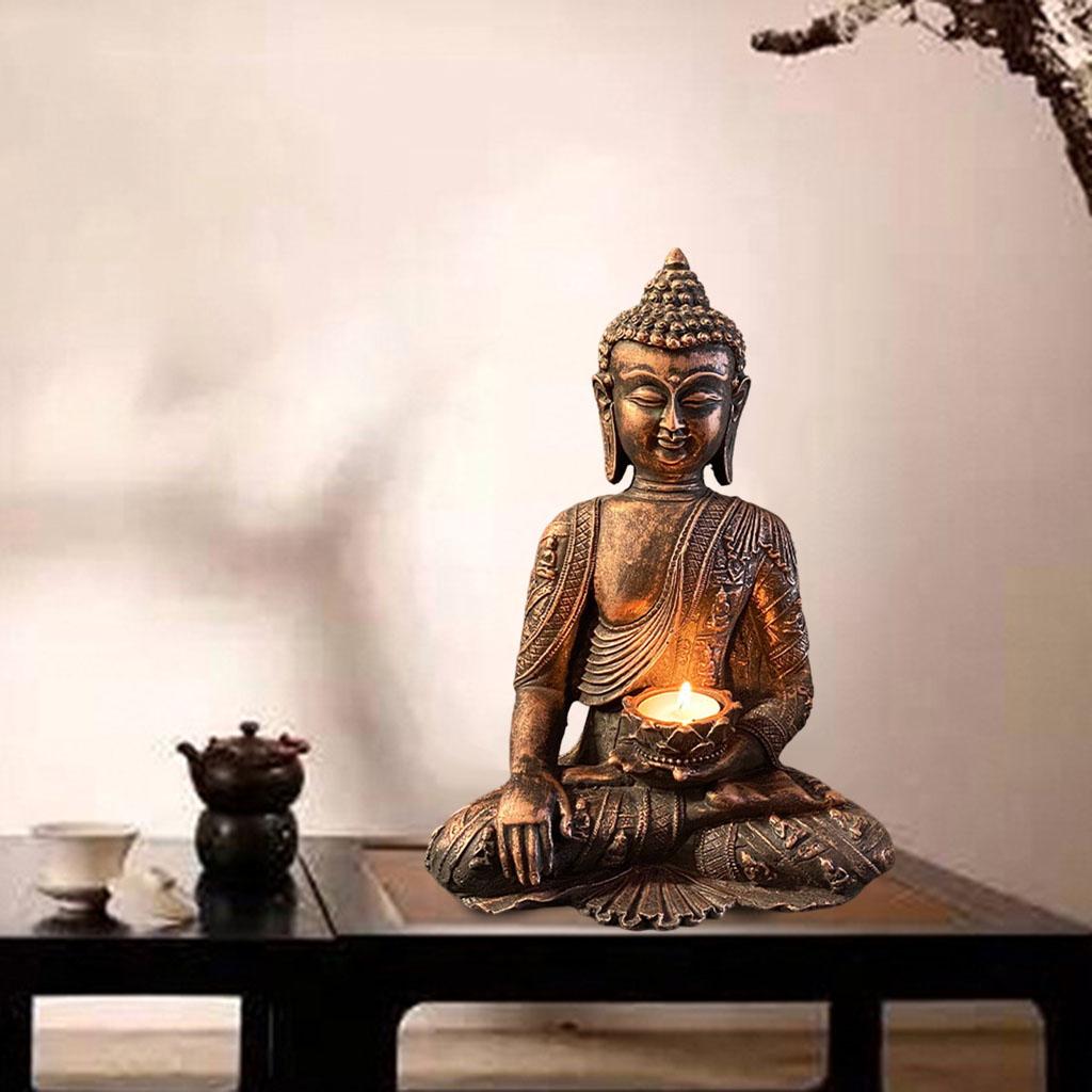 Buddha Yoga Candle Holder Tabletop Tealight Statue Home Office Collectible