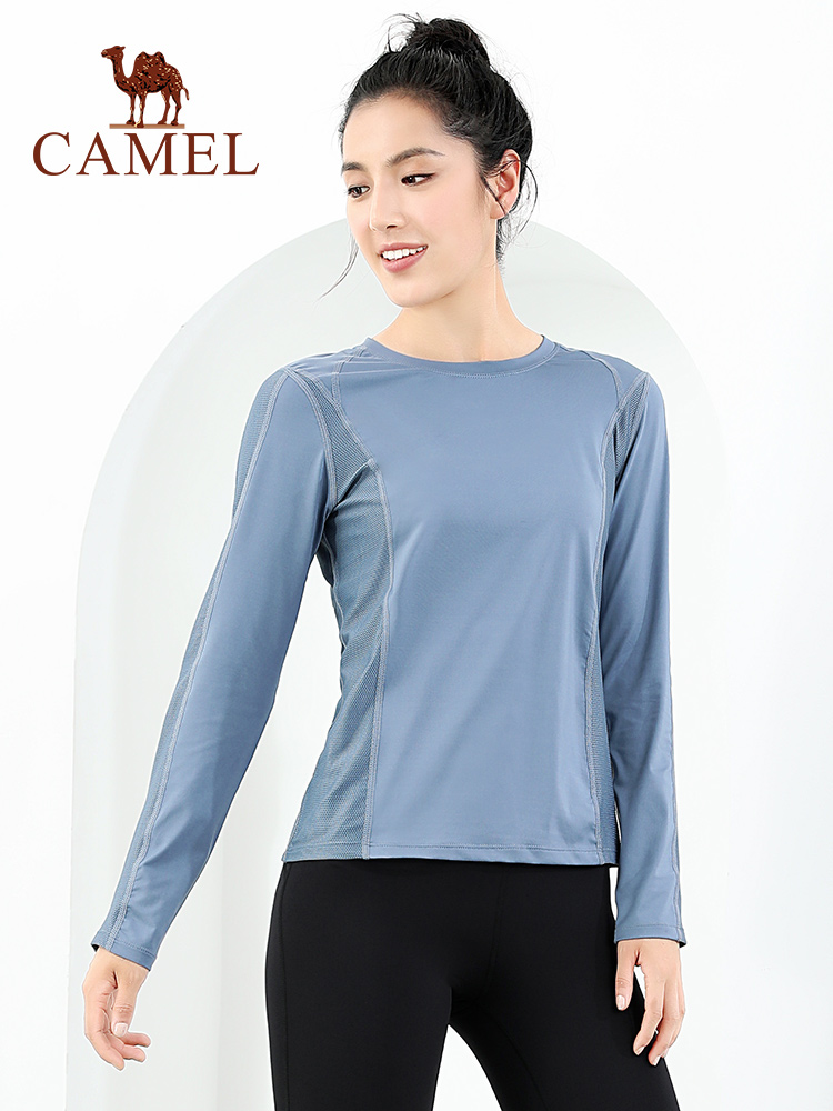Quần áo yoga CAMEL Quần áo chạy bộ áo thun thể thao của phụ nữ áo bó dài tay thể dục mặc chuyên nghiệp