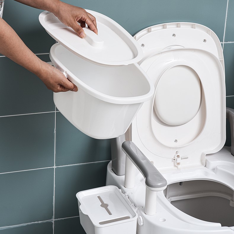 Bồn Cầu Di Động Cho Người Già Có Tay Vịn và tựa lưng , Bô Vệ Sinh Chống Trượt cho người bệnh, người già