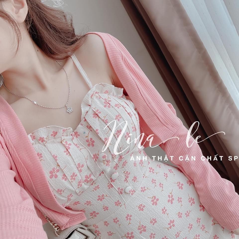 Đầm hoa đính nút nhẹ nhàng với 3 màu siêu xinh dành cho các nàng đi chơi, dạo phố