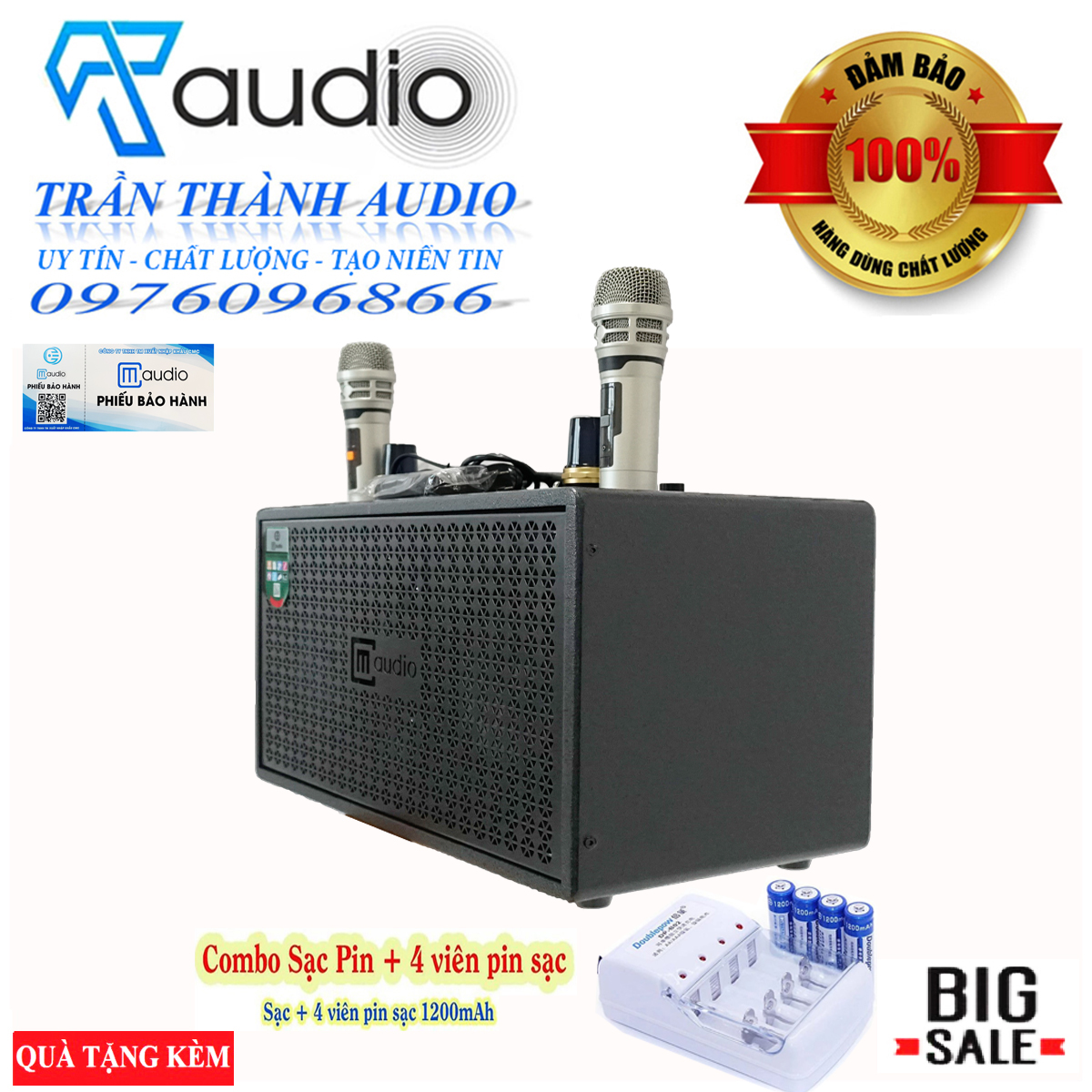 Loa Xách Tay CM AUDIO Model CM-S218 hàng chính hãng nhập khẩu 2023 - Tặng kèm bộ sạc pin + 4 viên pin 1200mah