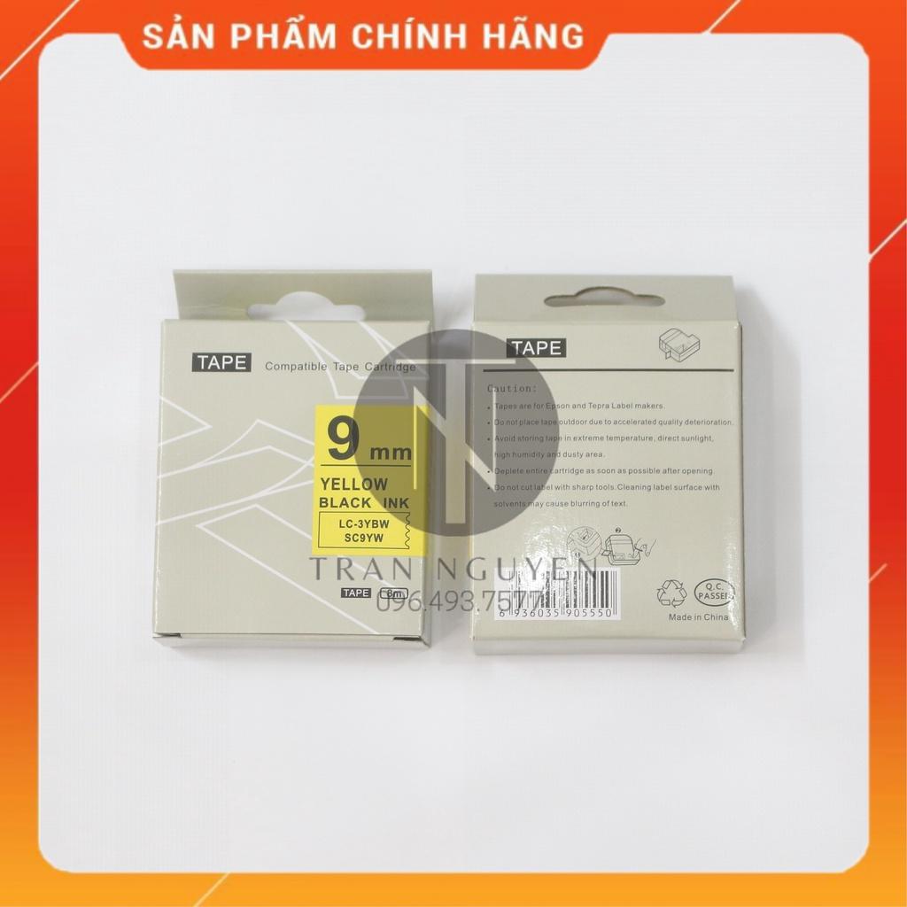 Nhãn in Tepra SC9YW (LC-3YBW) - Chữ đen nền vàng 9mm x 8m - Hàng nhập khẩu