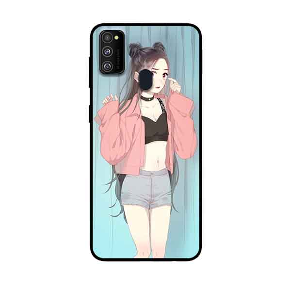 Ốp Lưng in cho Samsung Galaxy M30s Mẫu Cô Gái Áo Hồng Nền Xanh - Hàng Chính Hãng