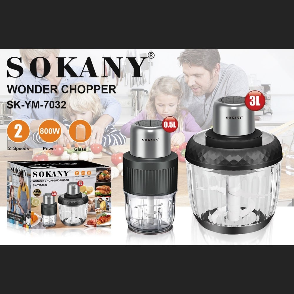 Máy xay thịt, máy xay tỏi ớt đa năng 2IN1 SOKANY SK-06008 công suất cao 800W xay nhuyễn thực phẩm, dung tích 3L - HÀNG CHÍNH HÃNG - DELIYA