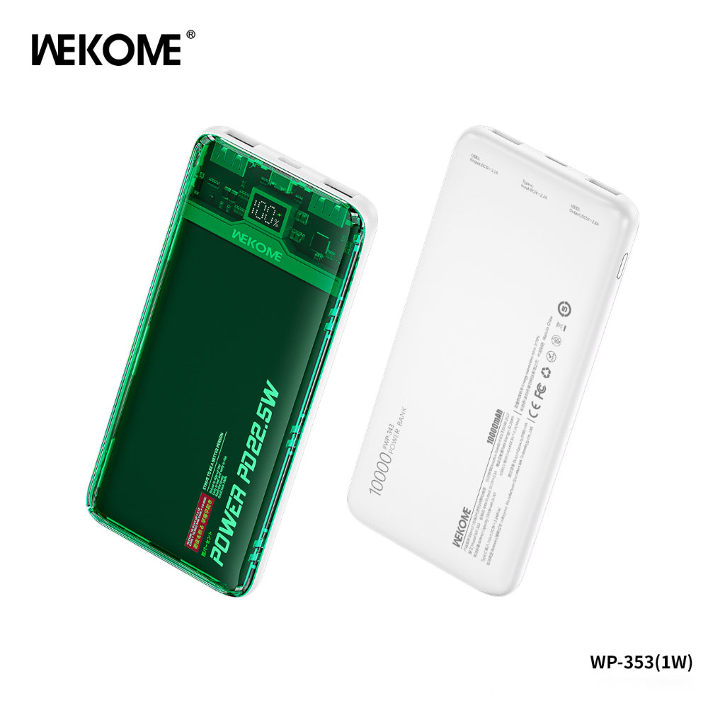 Pin sạc dự phòng sạc nhanh QC PD 22.5W trong suốt Hàng Nhập Khẩu WEKOME 10000mAh nhiều màu sắc Wp 343 sạc thường - 353