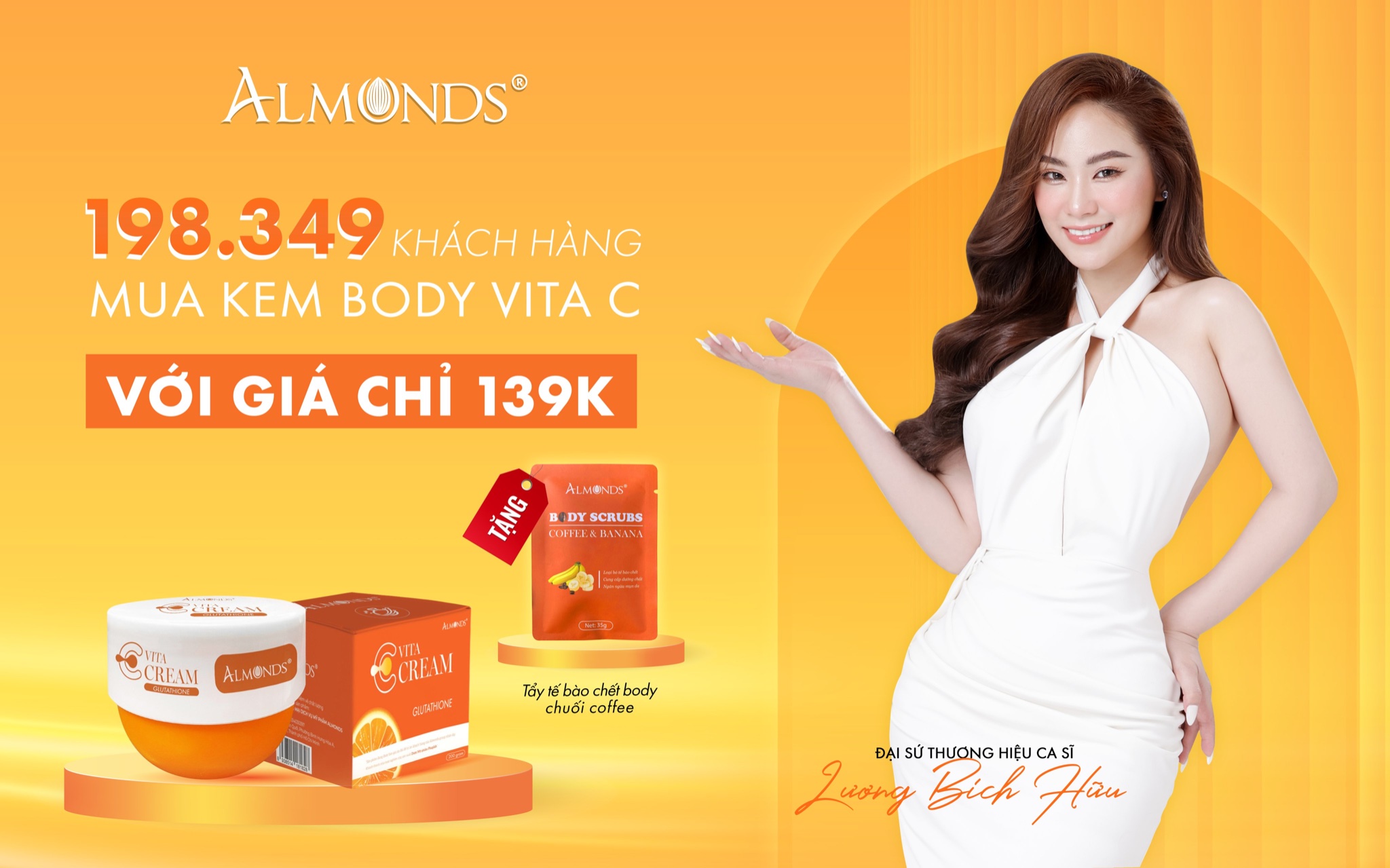 Kem Dưỡng Trắng Body Almonds Vita C Cream 200g