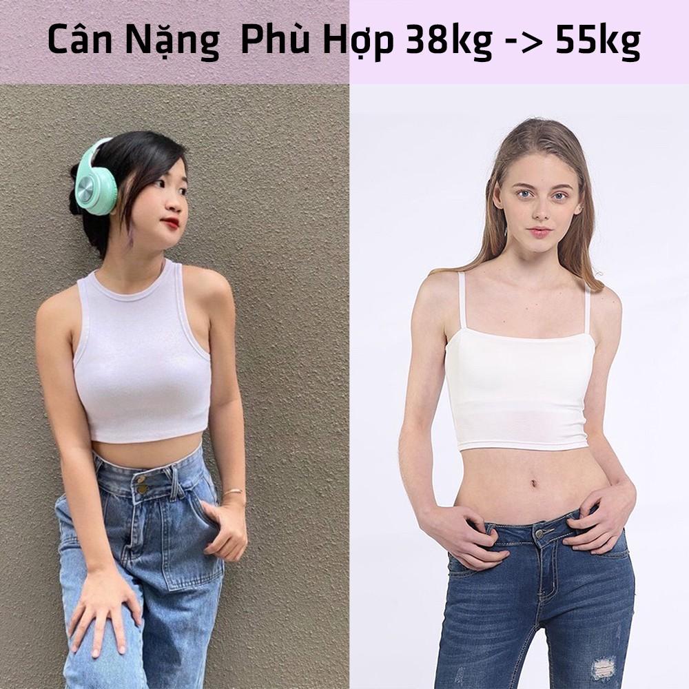 Áo Croptop Ngang Eo Nữ Màu Đen 2 Dây Thun Gân Dày Thoitrang24h