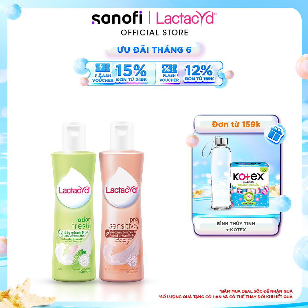 Hình ảnh Bộ Dung Dịch Vệ Sinh Phụ Nữ Lactacyd Odor Fresh Ngăn Mùi 24H 250ml + Pro Sensitive Cho Da Nhạy Cảm 250ml