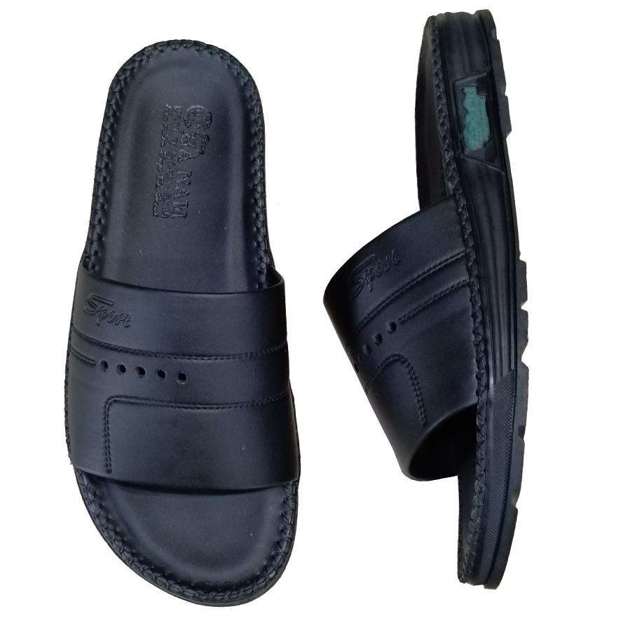 Dép Nam Da Bò HA NAM Đế Siêu Nhẹ Khâu Chỉ Toàn Bộ DNA22035 - Màu Nâu