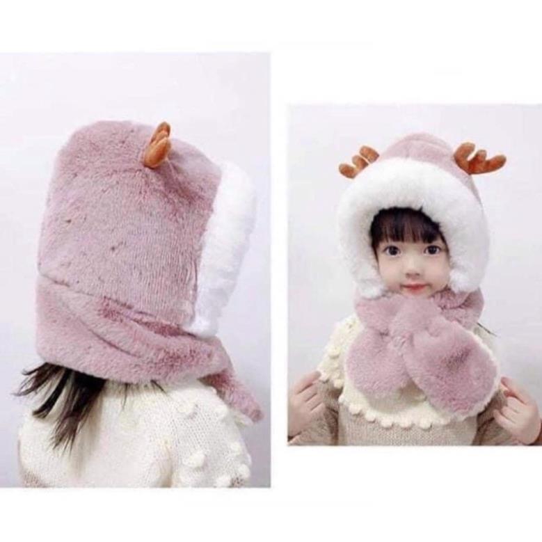 Mũ Lót Lông Sừng Hươu Kèm Khăn Cổ Cho Bé - Siêu Ấm, SIêu Cute, Siêu Mềm Mại Dày Dặn
