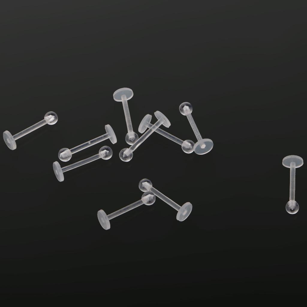 10PCS Transparent Acrylic Bar Labret Lip Tongue Rings Piercing Jewelry Stud