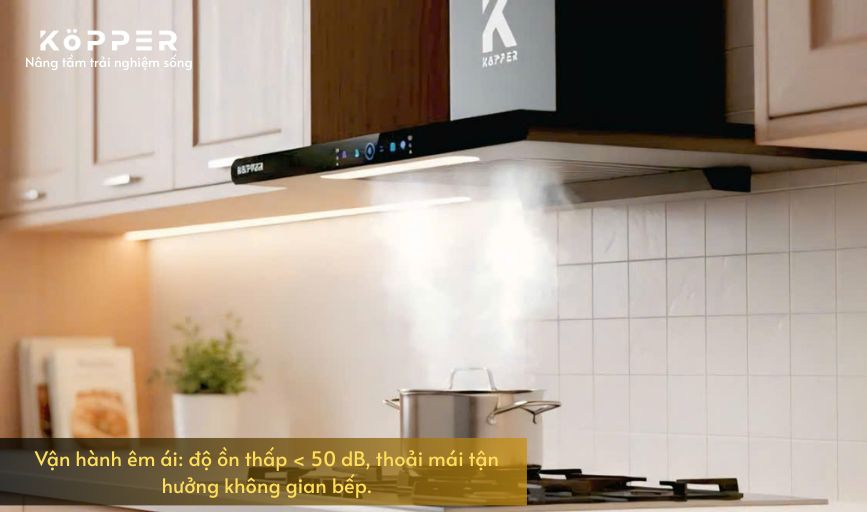 Kopper Hút Mùi Thông Minh Model KP-T22 Hút Khỏe Có Sấy Dầu Tự Động Quạt Li Tâm Cánh Thép Động Cơ Đồng Màn Hình Cảm Ứng Tiếng Ồn < 50 dB KP-T22 Hàng Chính Hãng