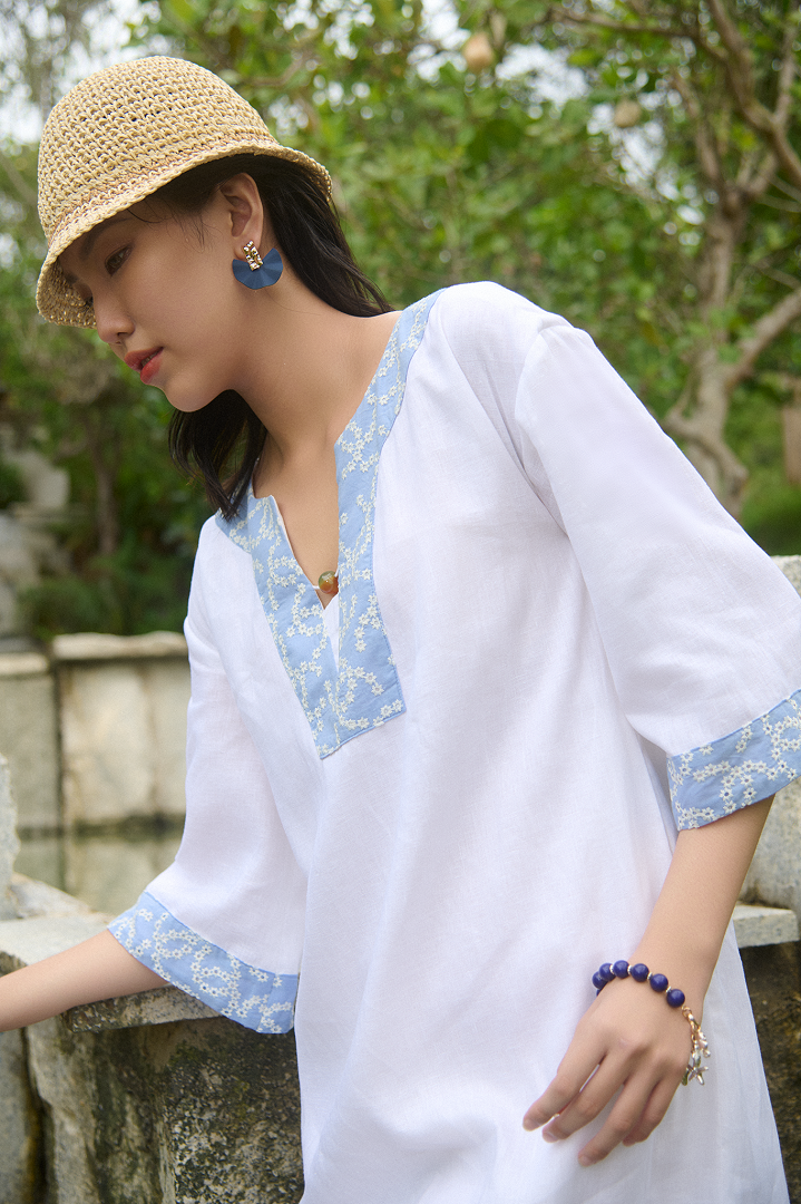 Đầm Linen Thêu Thảo DRE233 thời trang thiết kế HIty