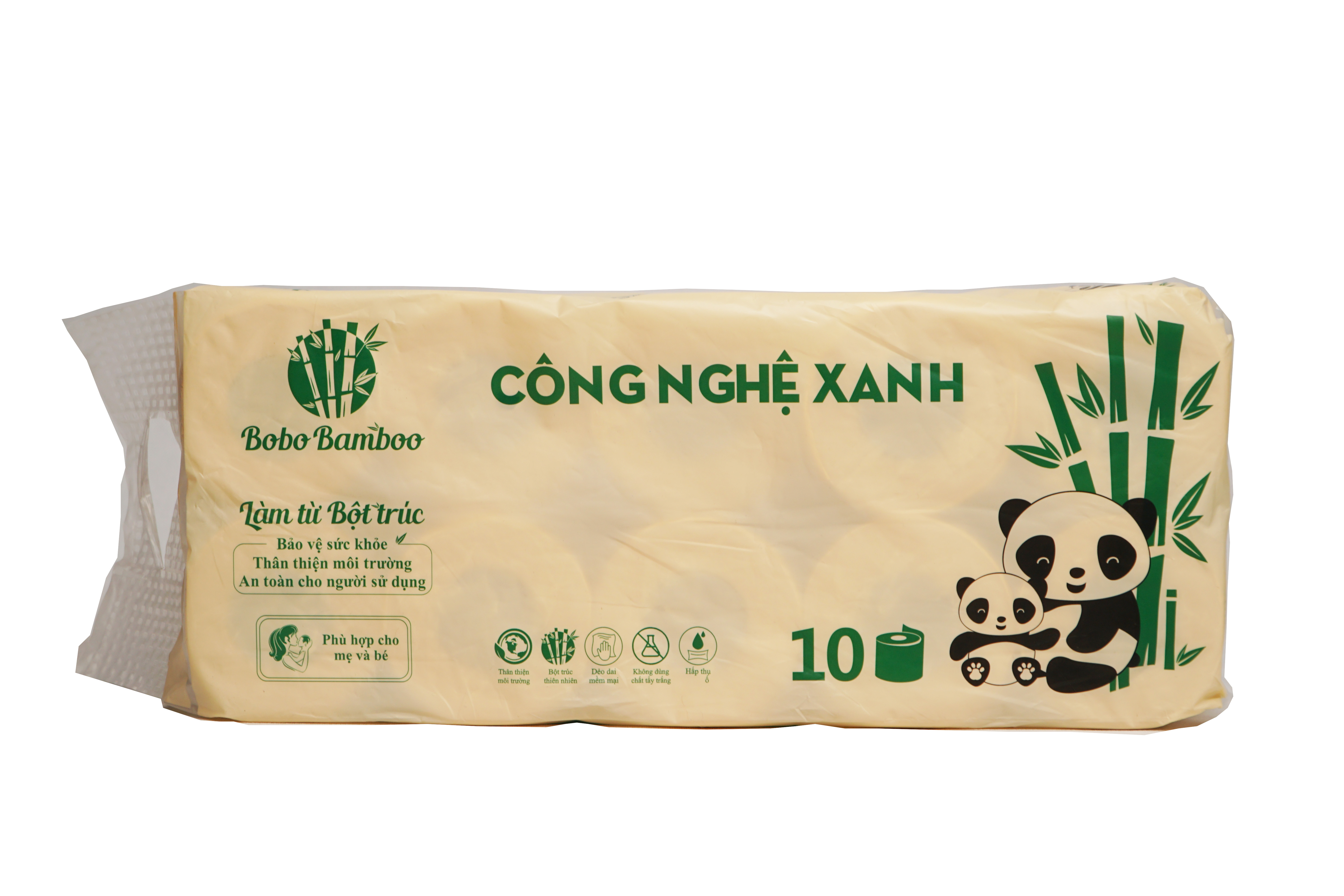 (Hàng Mới) 10 Cuộn Giấy Gấu Trúc BOBO BAMBOO Có Lõi Cao Cấp