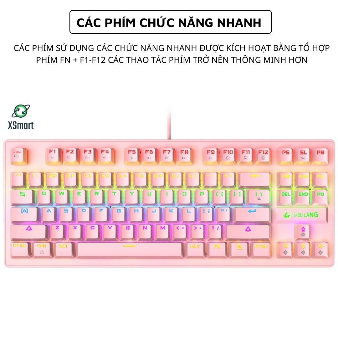 Bàn Phím Cơ Gaming XSmart LEAVEN K2 Màu Hồng Siêu Xinh Chống Nước, Tích Hợp Đèn LED Đồi 10 Chế Độ Nháy Bảo Hành 12 Tháng - Hàng Chính Hãng