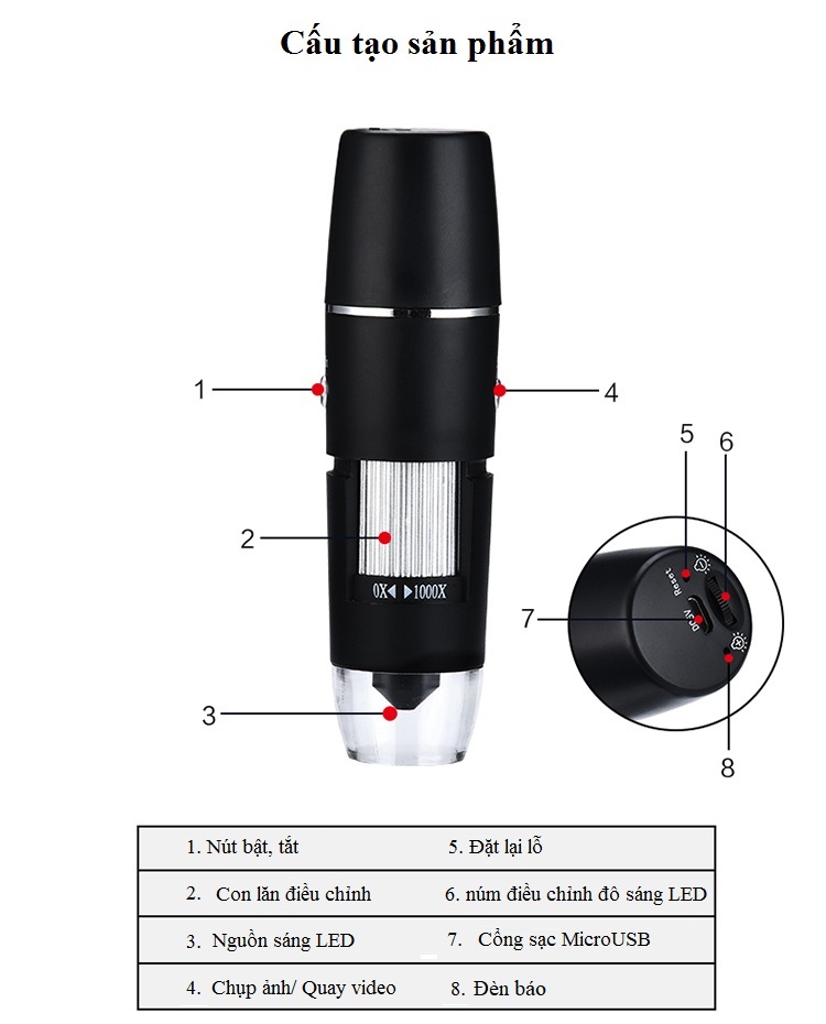 Kính hiển vi kêt nối không dây phóng đại 1000X M04 ( Tặng kèm 01 móc khóa tô vít ba chức năng )