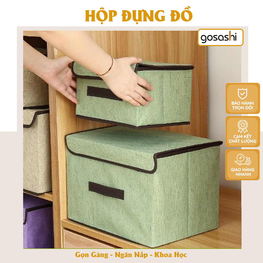 Bộ 2 Hộp Vải Đựng Quần Áo, Đồ Lót, Khung Giấy Cứng Gấp Gọn Phong Cách Hàn Quốc Thương Hiệu Gosashi-B2HV