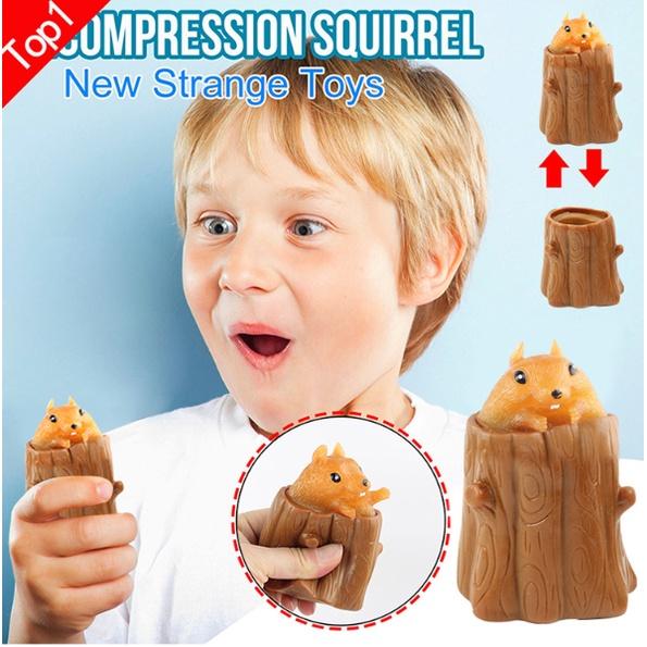 SÓC CHUỘT NÂU dẻo siêu kute Squishy hình SÓC NÂU TRỐN TRONG GỐC CÂY đáng yêu