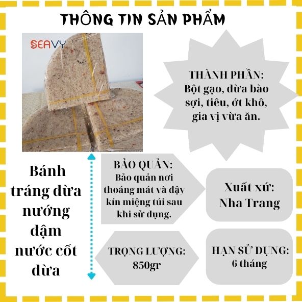 Đặc Sản Nha Trang - Bánh Tráng Dừa Nướng Đậm Đặc Nước Cốt Dừa Seavy Gói 850G Gồm 16 Cái