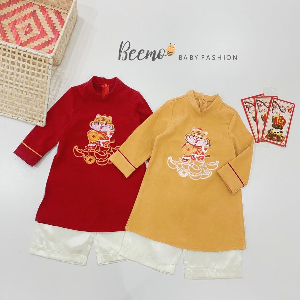 Set bộ áo dài tài lộc Beemo cho bé trai bé gái từ 1 đến 6 tuổi thêu đế vương rinh tài lộc 20D073