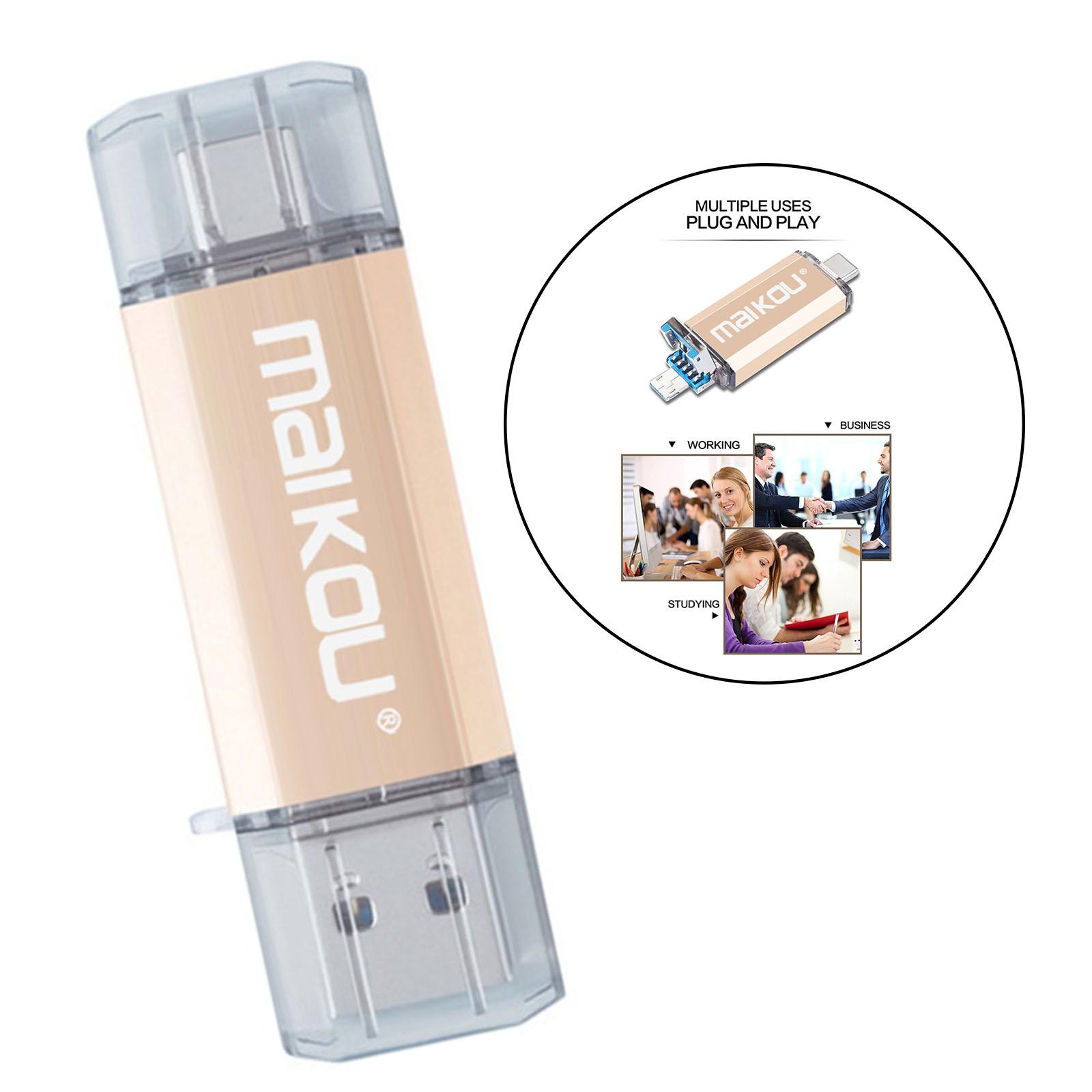 32GB USB 3.0 3-in-1 Type-C Flash Drive And Micro USB Flash Drive for IOS / Android PC Golden