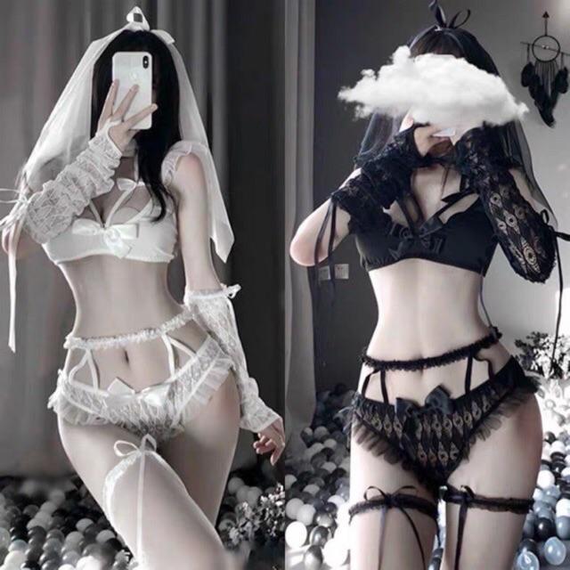 Bộ sexy cosplay, set bra Cô dâu Trắng, Đen Huyền Bí, Cosplay Halloween, chụp hình studio T152 GIAO HOẢ TỐC HCM