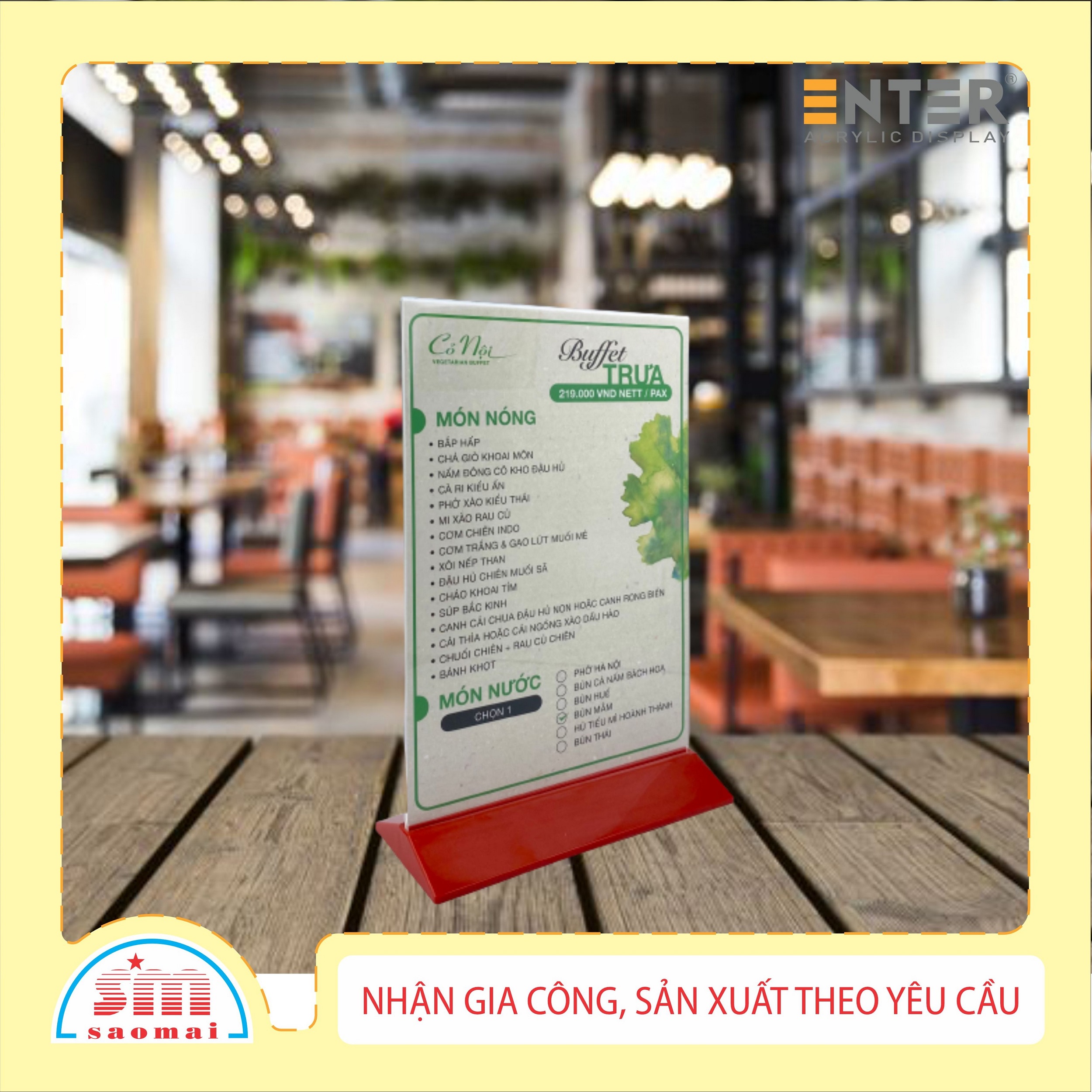Kệ menu nhà hàng, Standee mica để bàn, Bảng quét mã QR Code, Kệ mica 2 mặt Enter E20 100x210mm đế màu