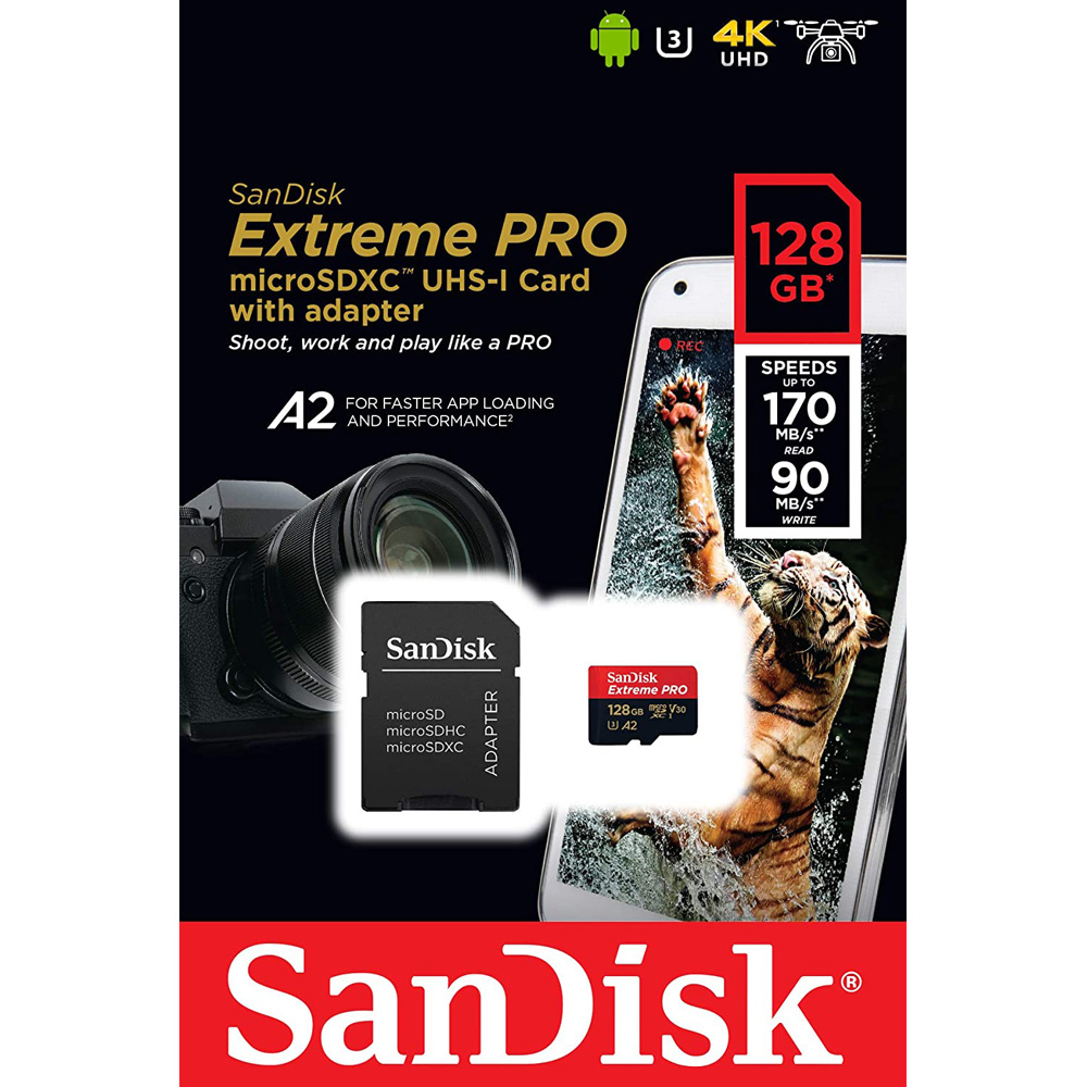 Thẻ nhớ MicroSDXC SanDisk Extreme PRO A2 - 128GB V30 U3 Class 10 UHS-I 170MB/s (SDSQXCY-128G-GN6MA) - Hàng Chính Hãng