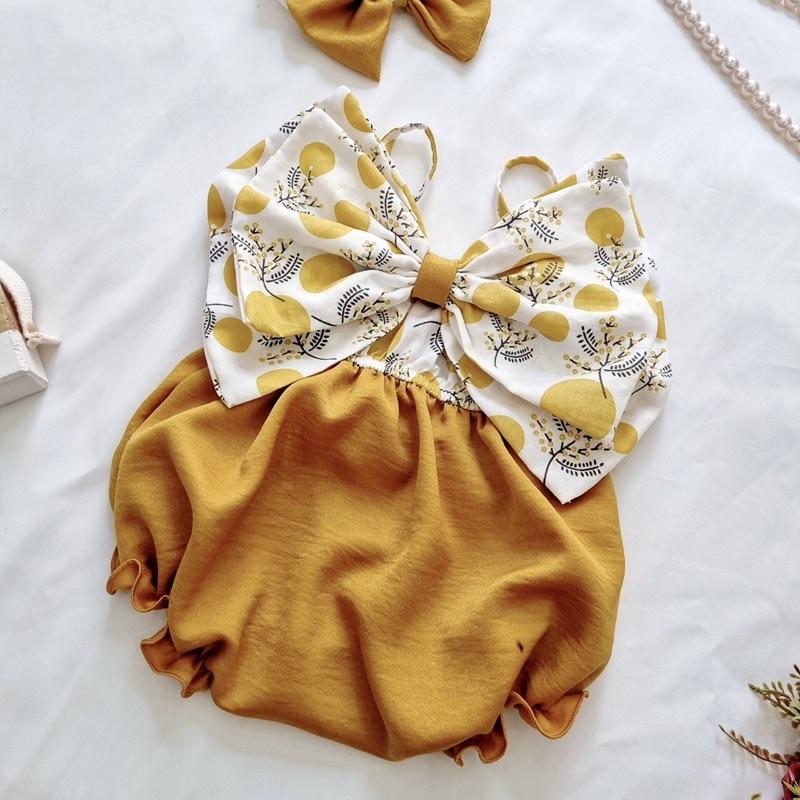 [3-12kg] Bodysuit Nơ To Chất Đũi Xốp Cho Bé Gái Sơ Sinh, Đầy Tháng, Thôi Nôi, Sinh Nhật A473