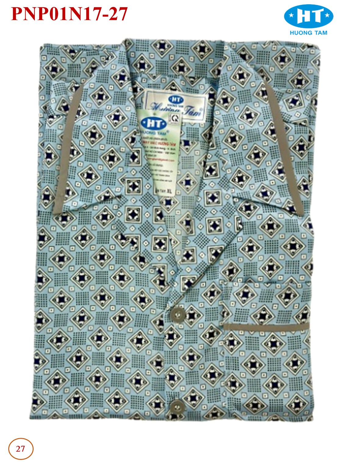 Bộ Pyjama HUONGTAM Phi bóng tay ngắn nam cao cấp(PNP02N17). Chất liệu vải polyester mềm mại, thoáng mát, không phai màu