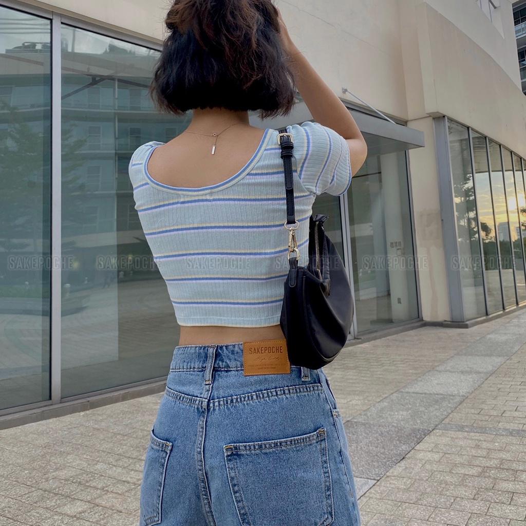 Áo croptop Blue Striped