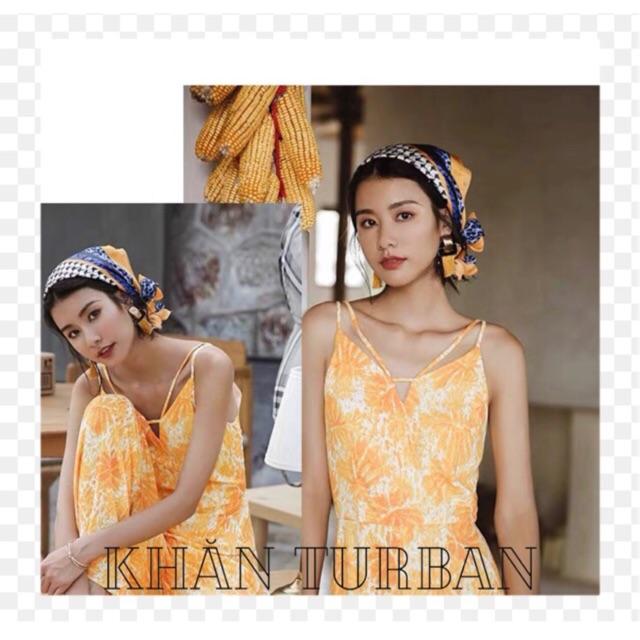 Khăn turban lụa vuông cao cấp choàng cổ size 70x70cm thanh lịch đa năng dùng làm áo yếm in hoa văn