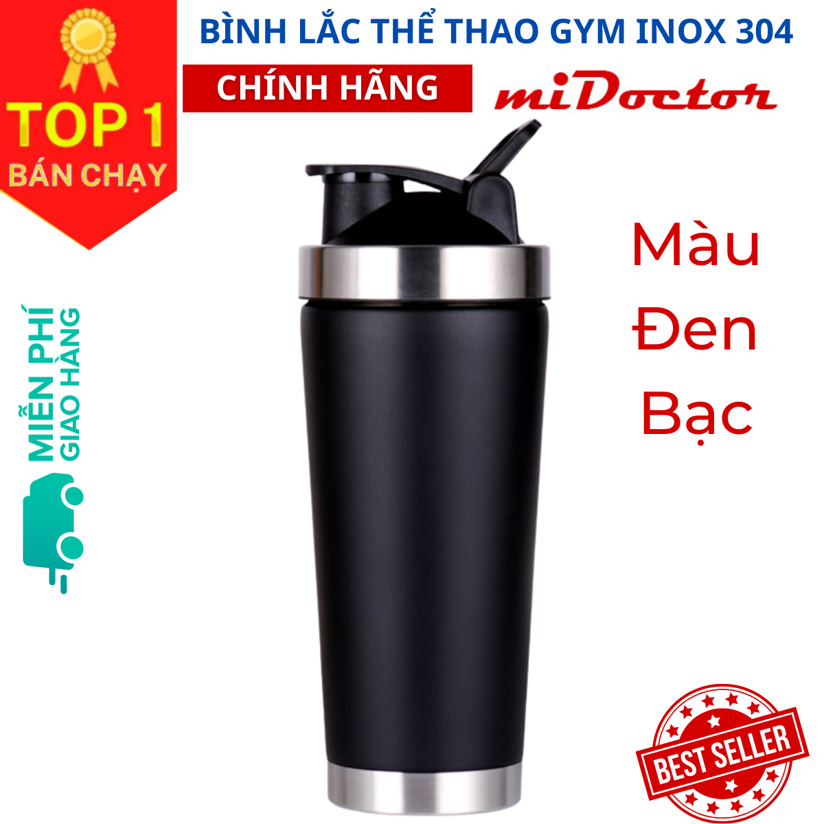 Bình Lắc Pha Chế Shaker Tập Gym Inox Có Giữ Nhiệt Chính Hãng