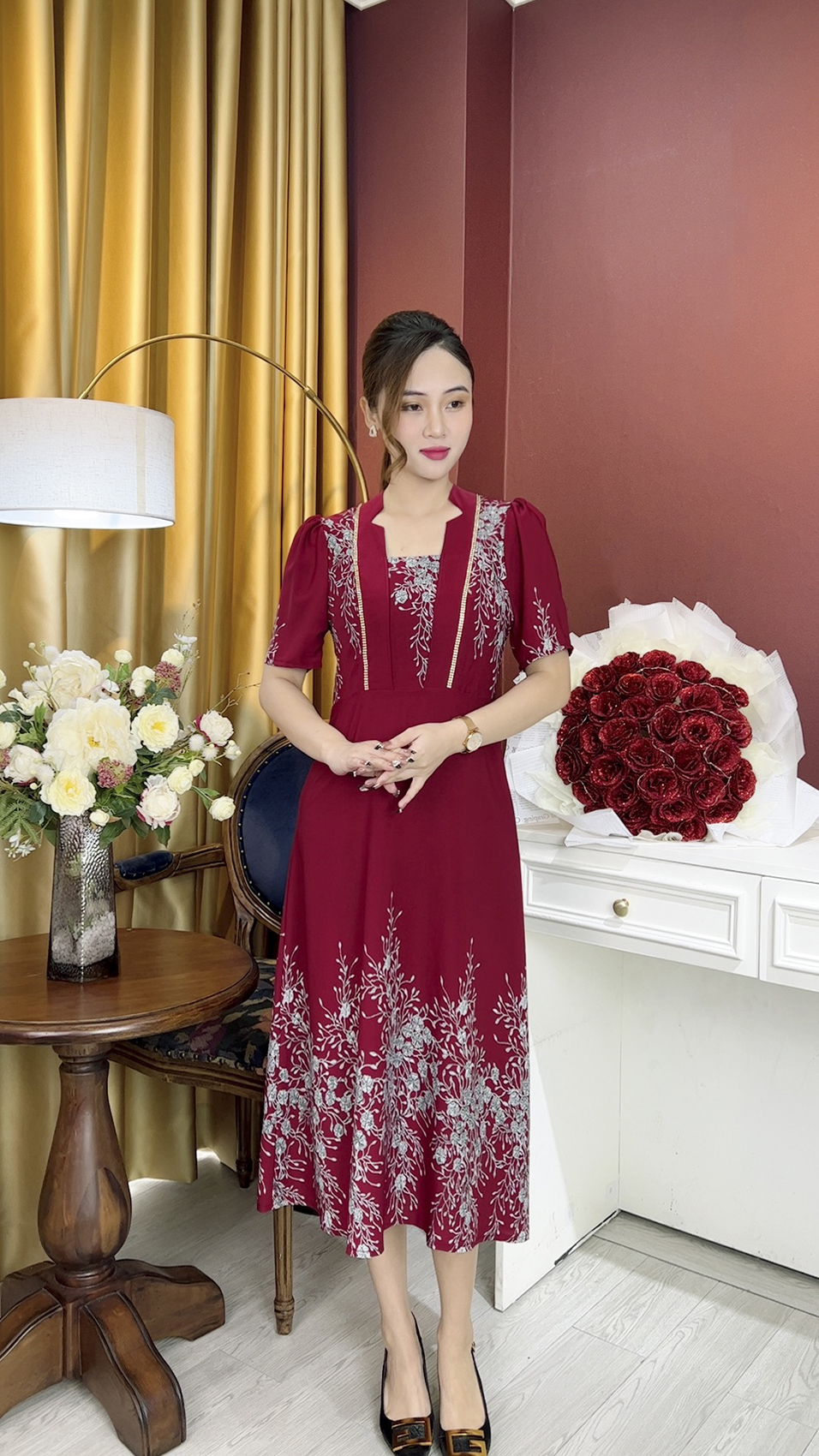Đầm Trung Niên [ Linh Trà ] (TM 1085) Bigsize Màu Sắc Trẻ Trung Tươi Sáng Họa Tiết Sang Trọng Đi Làm Đi Tiệc Cho Mẹ U50