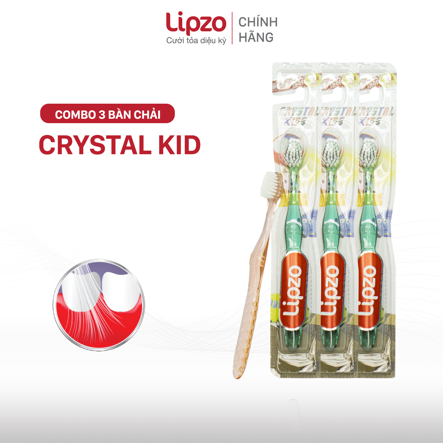 Combo 3 Bàn Chải Đánh Răng LIPZO Crystal Kids Lông Chỉ Tơ Nha Khoa Kháng Khuẩn Dành Cho Trẻ Em Từ 2 -5 Tuổi