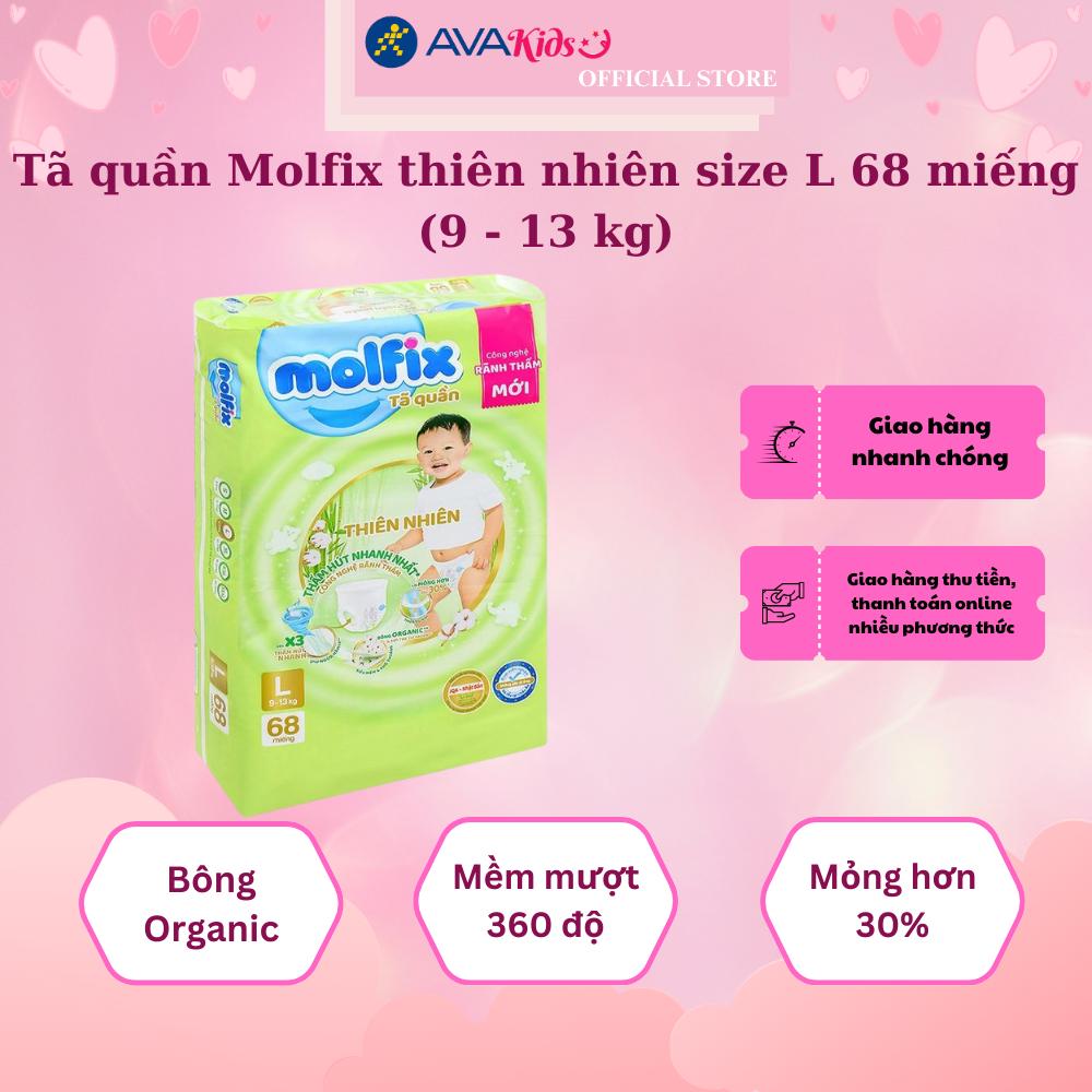 Tã quần Molfix thiên nhiên size L 68 miếng (9 - 13 kg)