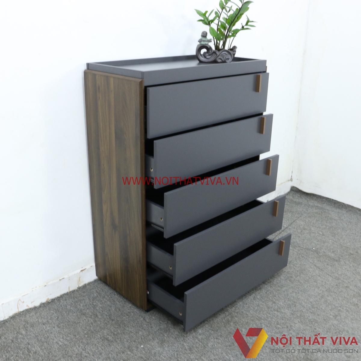 Tủ Giày Gỗ 5 Tầng Tiện Dụng Nhập Khẩu Hiện Đại Màu Nâu Vân Gỗ Phối Xám
