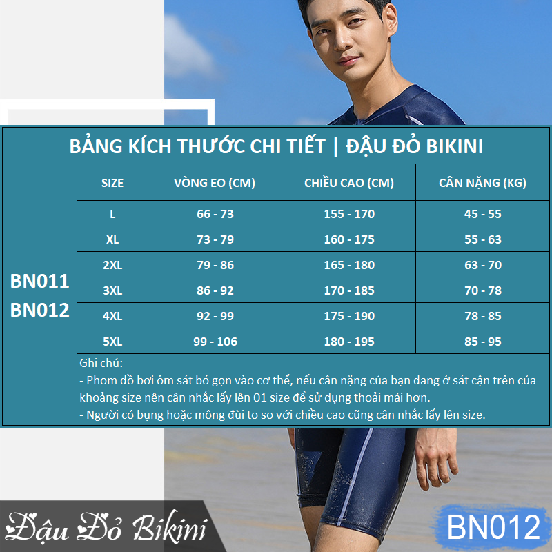 Bộ bơi nam liền quần đùi áo cộc tay &amp; quần dài áo dài tay chống nắng, nam tính mạnh mẽ, chất đẹp co giãn mịn mát, có size lớn đến 95kg | BN012