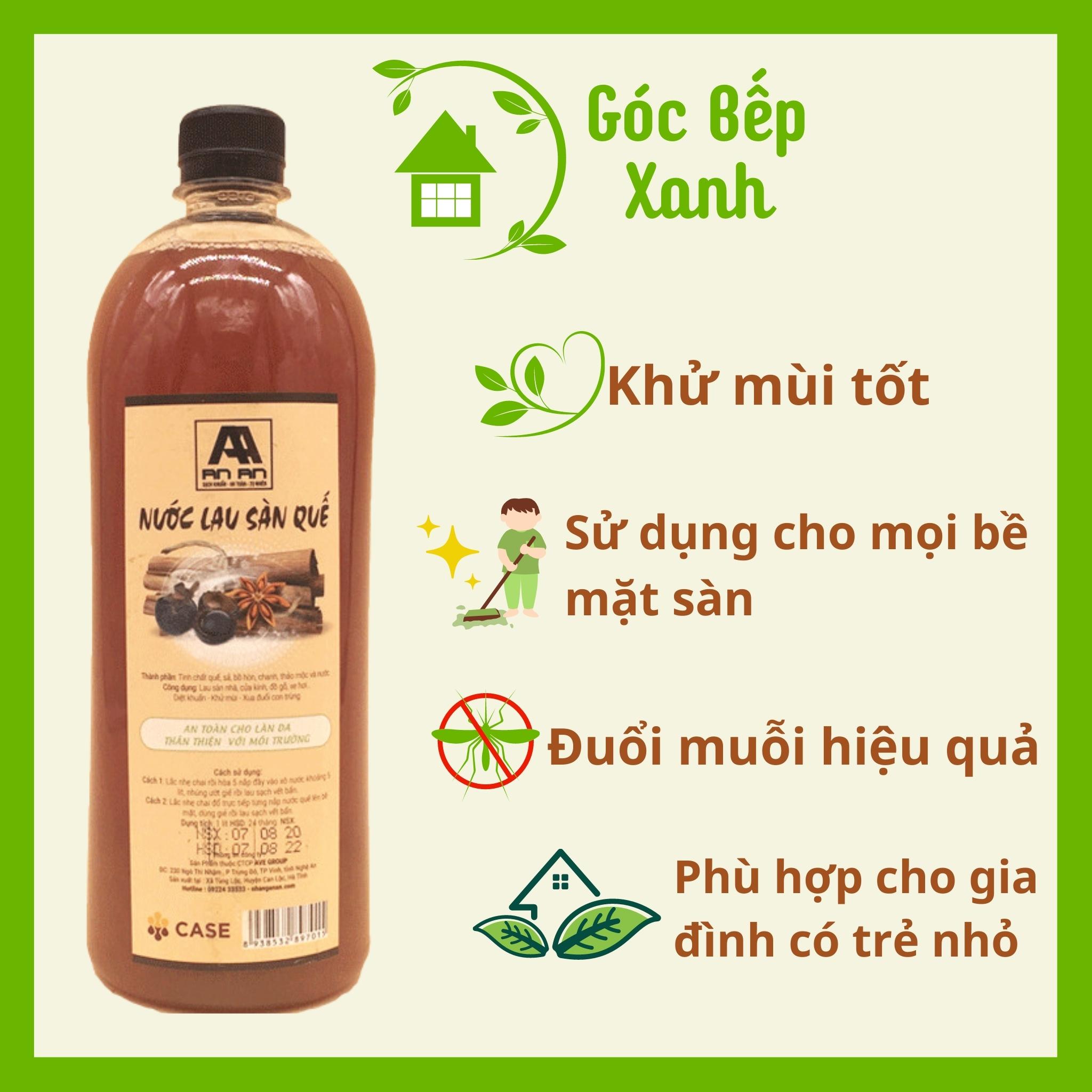 Nước lau sàn hữu cơ An An Quế Dung tích 1 Lít, chiết xuất bồ hòn thiên nhiên